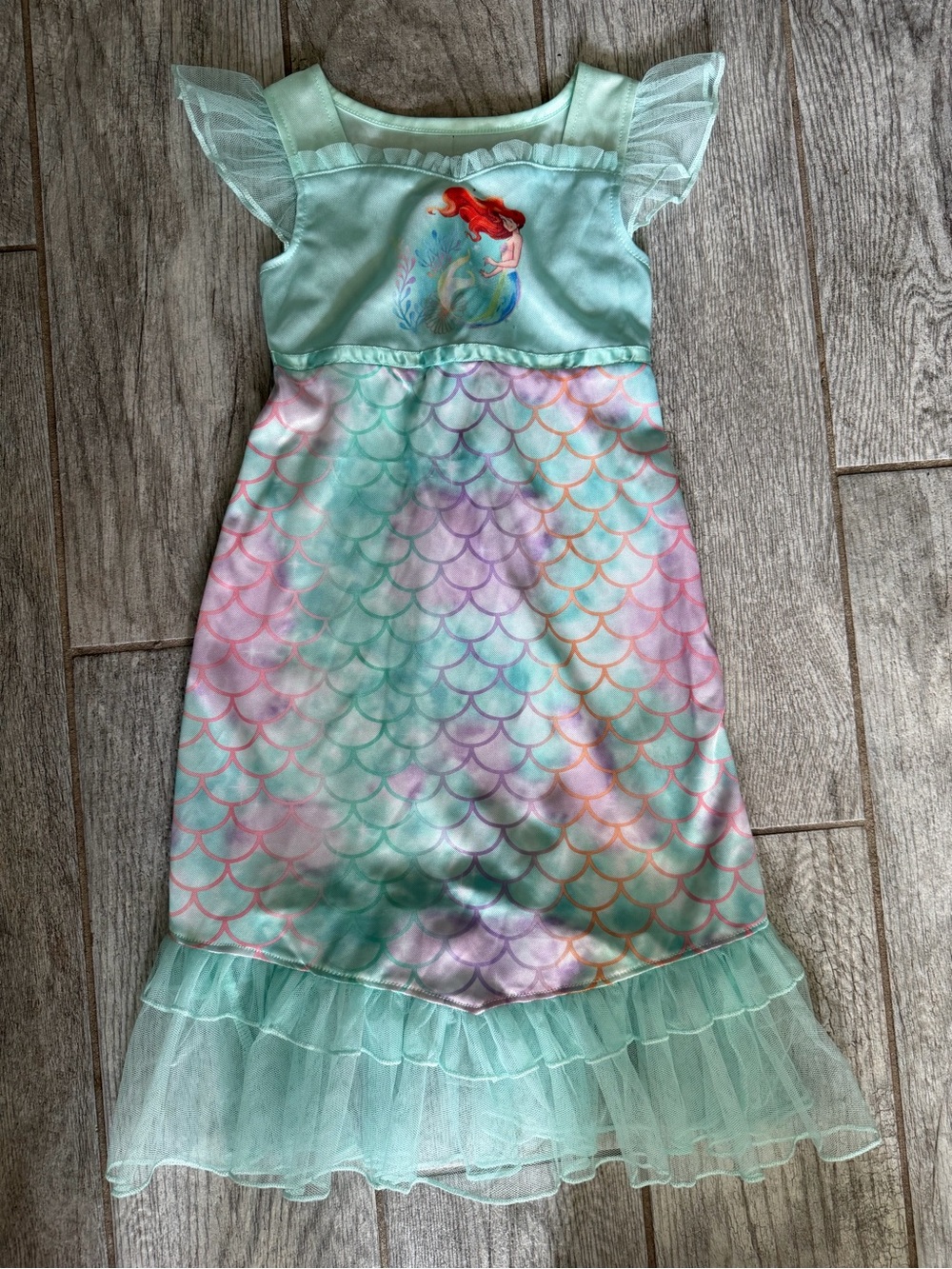 Disney Mint Green Ariel Mermaid Night Gown Dress with Multicolor Scale Print